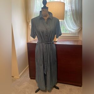 Lands’ End Lyocell Chambray Maxi Shirt Dress ~ Belted ~ M 10/12